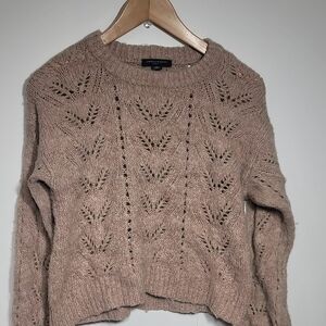 American Eagle Outfitters Textured Wool Blend Knit Cropped Tan Sweater